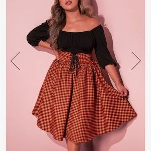 CORSET SKIRT IN ORANGE PUMPKIN GINGHAM - VIXEN BY MICHELINE PITT 2XL